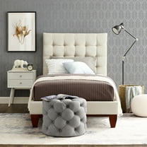 Inspired Home Saverio Linen Platform Bedframe Full Size Tufted, Beige