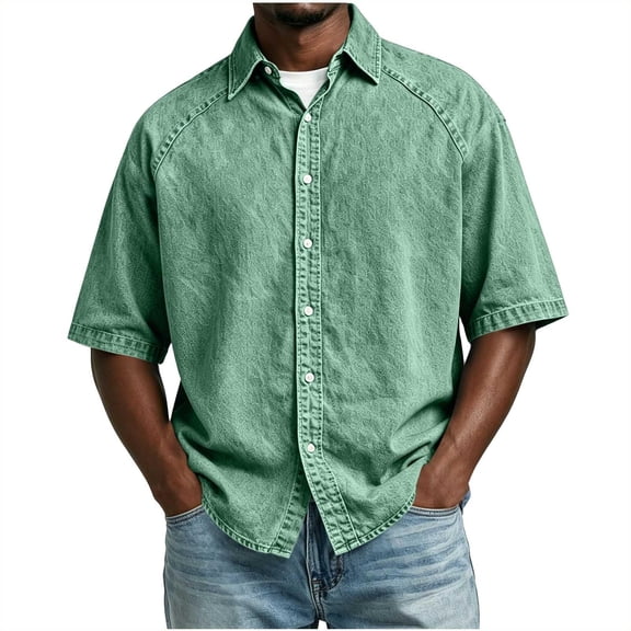 Kalauyu 3/4 Short Sleeve Button Down Shirts for Men Turn Down Collared Sleeve Casual Loose Tops Soft Lightweight Vacation Fashion Shirts