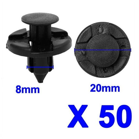 50 PCS Black Plastic Rivets Fasteners for 8mm Diameter Holes in Cars