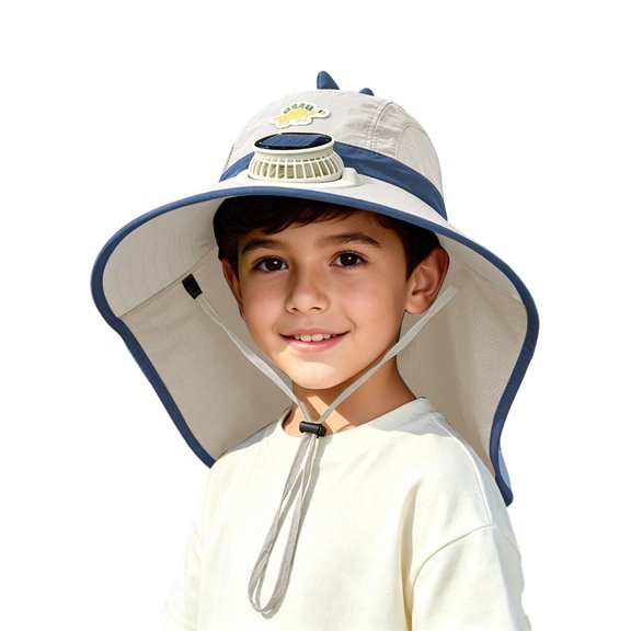 Kids Sun Hat Solar Fan Hat with Detachable Neck Large Brim Sun Adjustable Cap