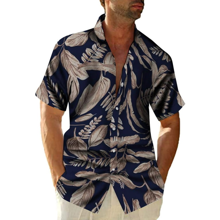 VSSSJ Button Down Shirts for Men Loose Fit Short Sleeve Casual Print  Collared Tshirts Comfy Summer Holiday Hawaiian Style Beach Tops Pink L