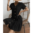 thumbnail image 6 of Women Button Down Dress Loose Summer Cotton Linen Dress Ruffle Hem Casual Dress Short Sleeve Tunic Dress, 6 of 6