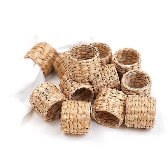 12 Napkin Rings, Water Hyacinth Napkin Holder Rings - Rustic Napkin Rings for Birthday Parties, Dinner