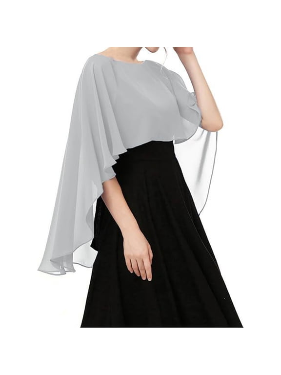 Womens Capelets Shawls and Wraps for Evening Dress Sheer Chiffon Capes Wedding Cover Up Light Gray One Size