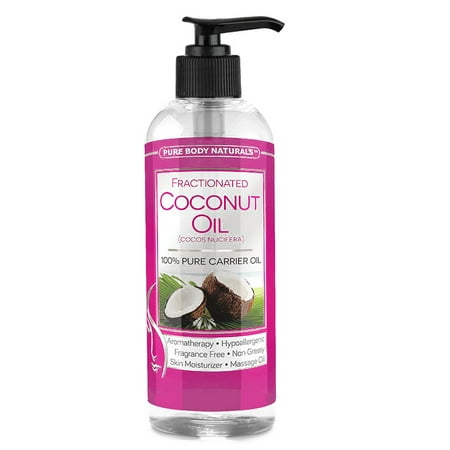 Pure Body Naturals 100% Pure Fractionated Coconut Oil for Hair, Skin, Body, Carrier for Essential Oils, 16 Fl.
