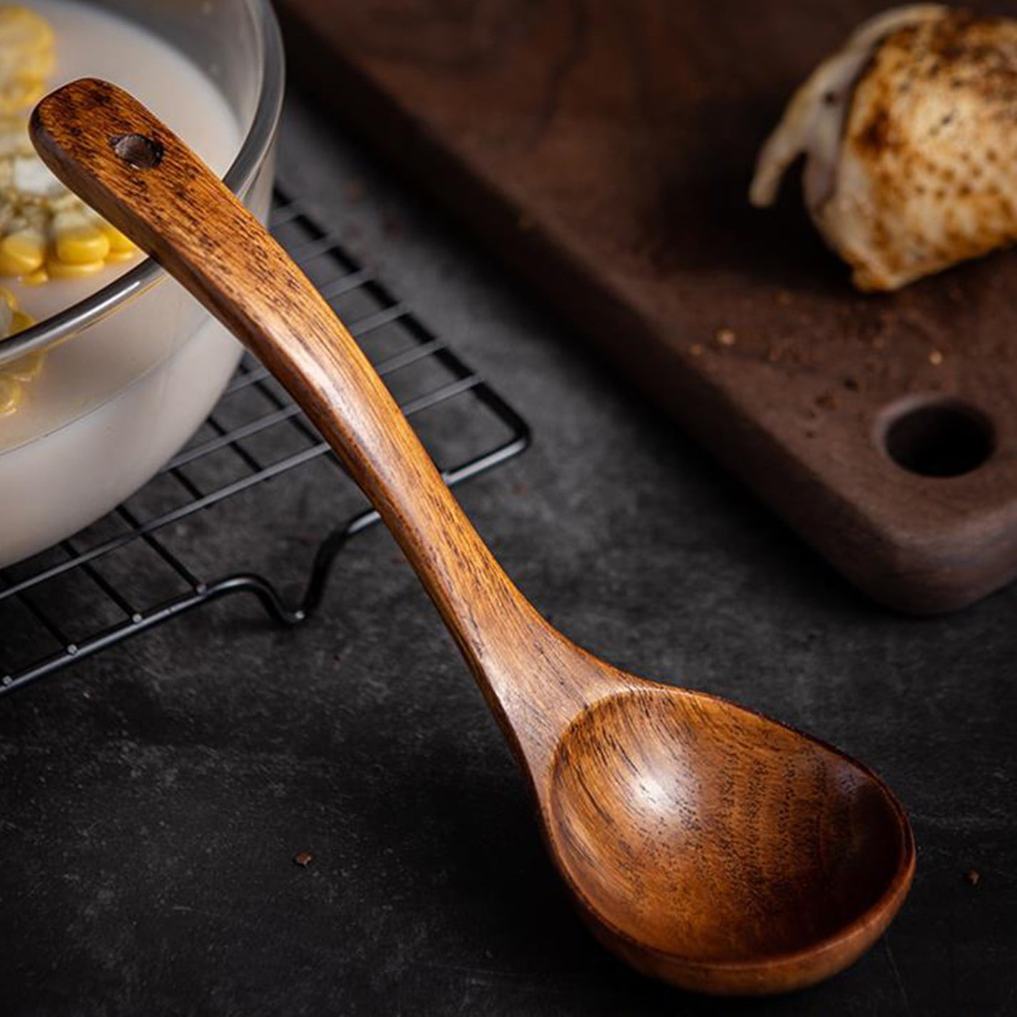 Wooden Spoon Bamboo Kitchen Cooking Utensil Tool Soup Teaspoon Catering 