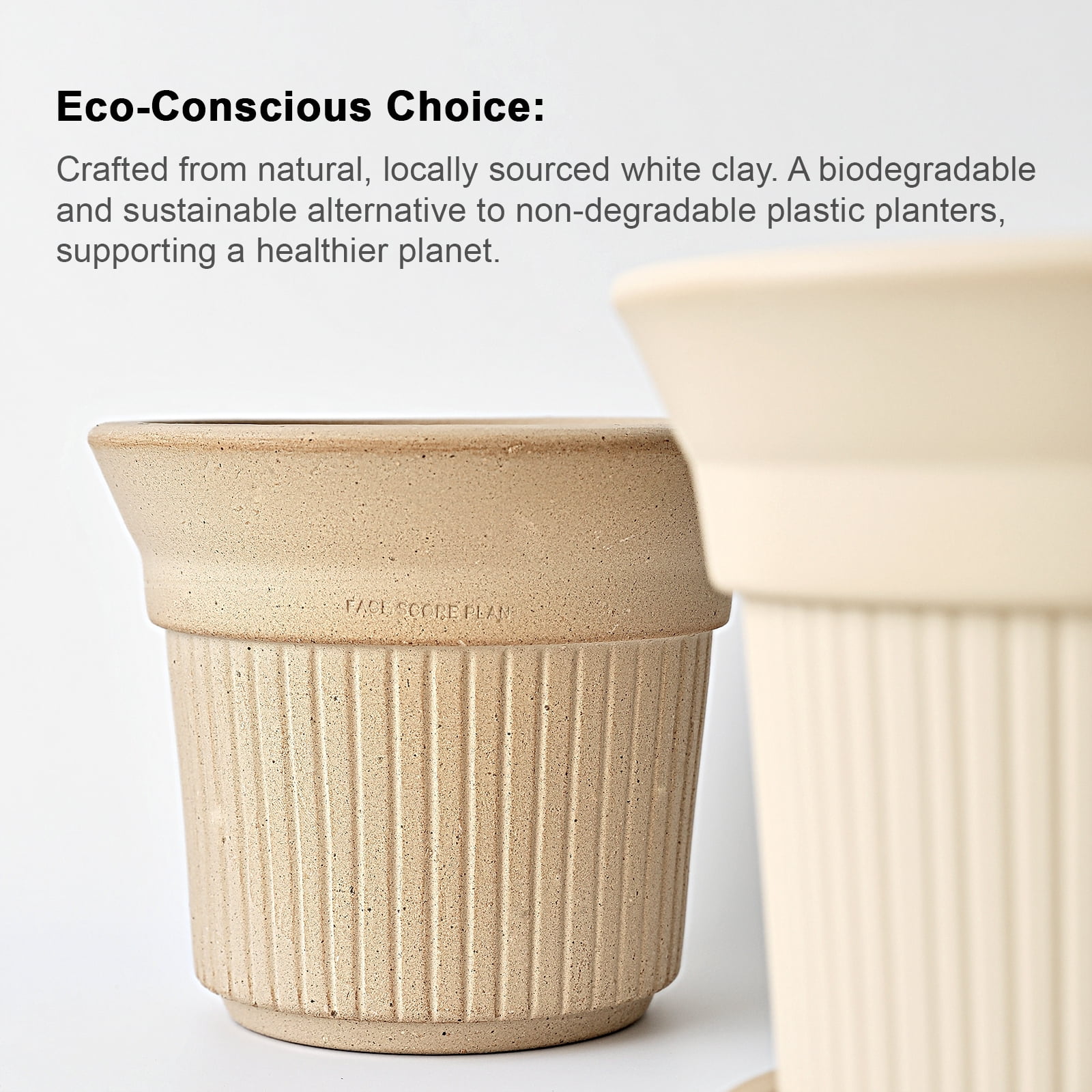 2 Pack Striped Clay Planters 6 Inch and 8 Inch Indoor Outdoor Flower Pots with Saucers, Modern Decorative Plant Pots with Drainage Holes for Home Garden Patio