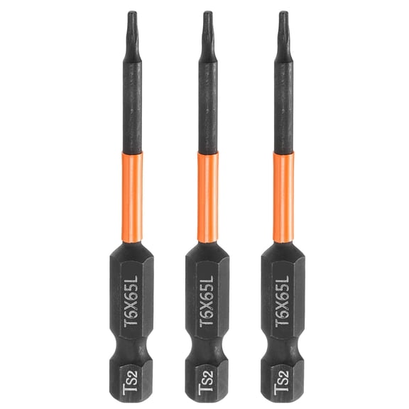 Uxcell 3pcs T6 Torx Head Screwdriver Bit 2.56" Long 1/4" Hex Shank Magnetic Tamper Proof 6 Point Star Screw Driver Black Phosphate