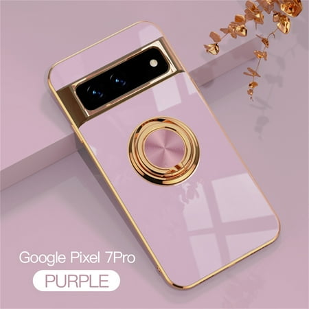 UUCOVERS Case Compatible with Google Pixel 7 Pro with Ring Holder, Slim Plating Gold Edge 360°Kickstand Cover with Hinge Protective Phone Cases Fit Google Pixel 7 Pro Cover for Women Men,Lightpurple