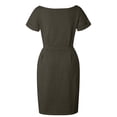 thumbnail image 3 of WTXUE Plus Robes Taille, Ligne A à Manches Courtes avec Poches Col Ras du Cou, Robe d'Été avec Poches Fête Décontractée Robe de Soirée pour Dames Unie Mi-Longue Grande Taille pour Femmes, Gris Taille P(US:4), 3 of 5