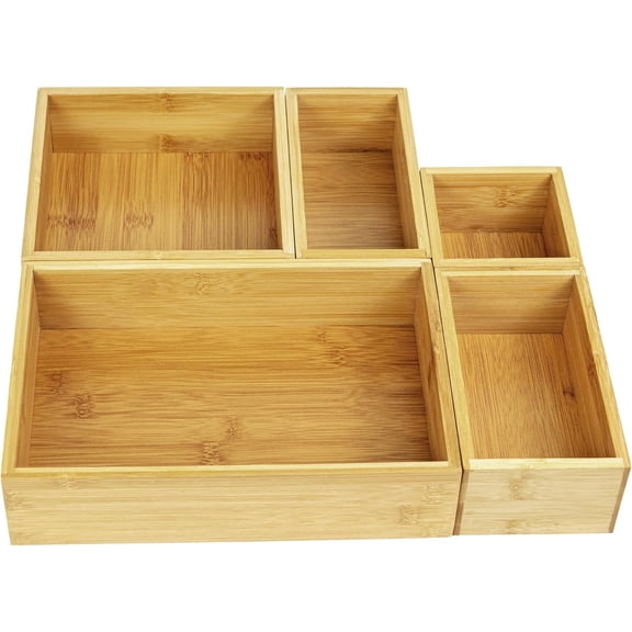 Utoplike 5 Pcs Drawer Organizer Bamboo, Storage Bins Set of 5 Sizes, Organizer for Kitchen, Bathroom, Office, Bedroom