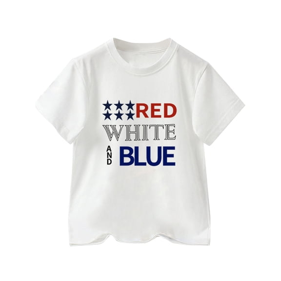 XXWXYD Toddler Boys' Patriotic Color Block Tee Red White Blue USA Flag Graphic Shirt 4th of July Independence Day Outfit Breathable Cotton T-Shirt for Toddler Kids (5-6 YearsWhite)