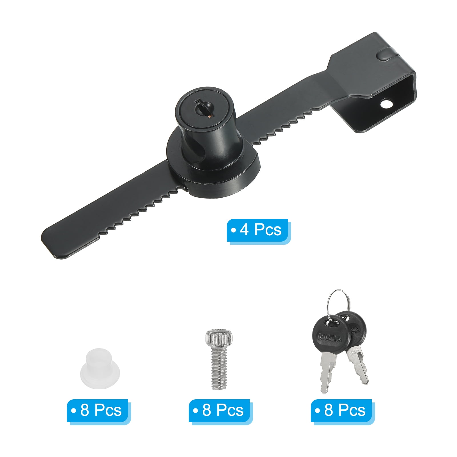 Uxcell Sliding Glass Cabinet Lock, 4Pcs Keyed Different Zinc Alloy Single Swing Showcase Lock No Drill Glass Door Lock, Black