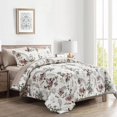 thumbnail image 1 of Juego de ropa de cama Flysheep de 7 piezas, tamaño queen con edredón, estampado floral, color beige, 1 of 6