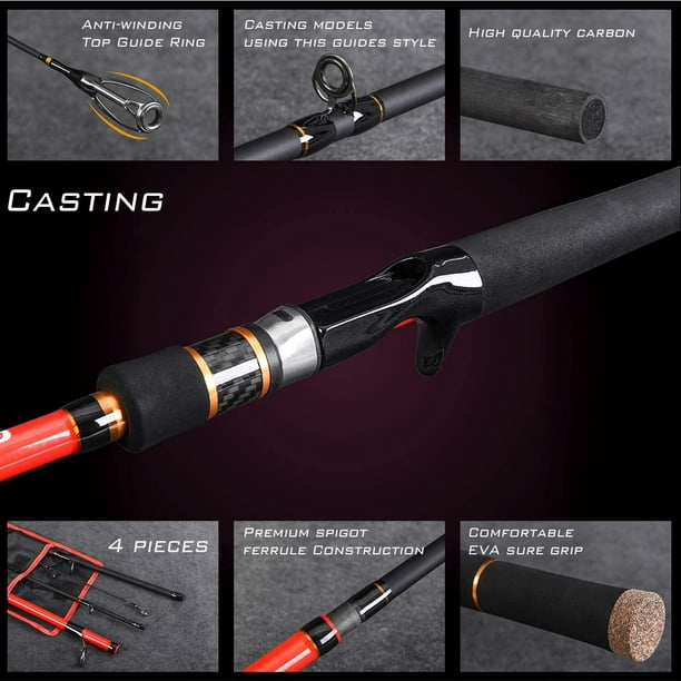 4-Piece Spinning / Casting Fishing Rod and Reel Combo 2.1M Carbon