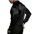 thumbnail image 2 of Long Sleeve Shirts for Men Button Down Lapel Silk Satin Blouses Beach Party Casual Top with Chest Pocket (XL, Black), 2 of 6