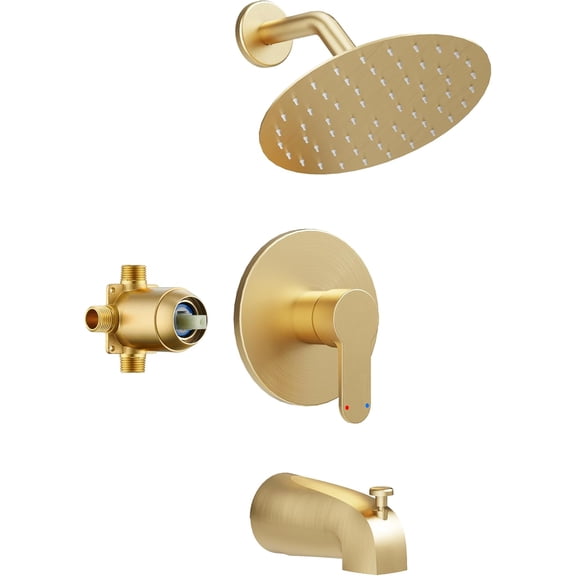 Tub Shower Faucet Set, Tub and Shower Trim Kit with 6 Inch High-Pressure Rian Shower Head,Shower Head and Handle Set, Brushed Gold
