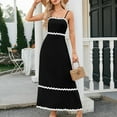 thumbnail image 2 of Midsumdr Summer Dresses for Women 2025 Sexy Suspenders Sleevless Cold Shoulder Maxi Dresses Temperament Solid Color Flowy Elastic Waist Loose Fit Dresses, 2 of 5