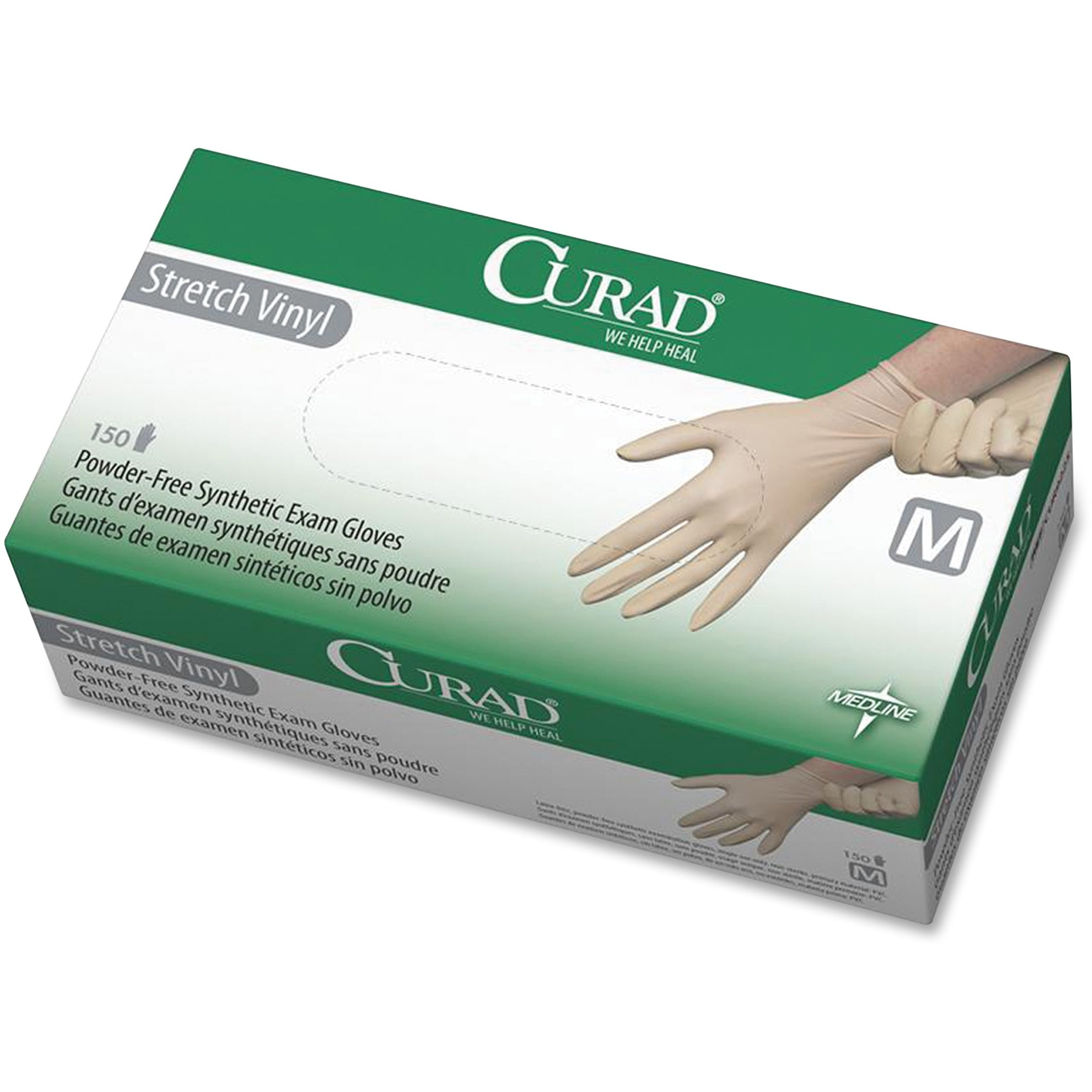 Medline MII6CUR9225 Powder-Free Stretch Vinyl Exam Gloves, Cream, 150 Per Box