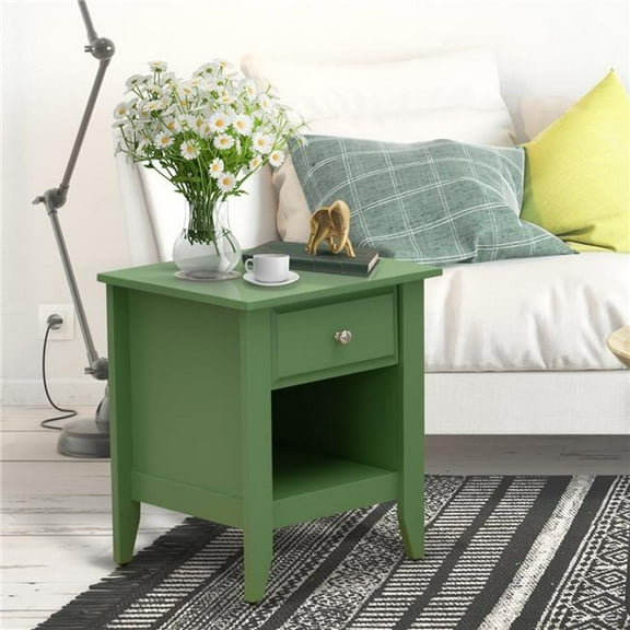 Gallatin Mid Century Night Stand for Bedroom with 1 Wooden Drawer - Clover Green