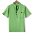 thumbnail image 4 of YLSDY Mens Summer Linen Tops Button Down Henley Shirt Casual Beach Hippie T-Shirt Vacation Wedding Shirts with Pockets Green S, 4 of 7