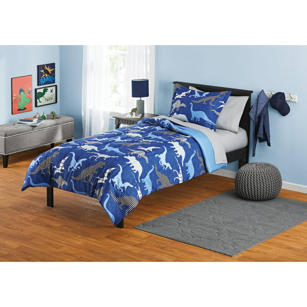 Your Zone Blue Dinosaurs Bed In A Bag, Queen Size Dinosaur Bedding
