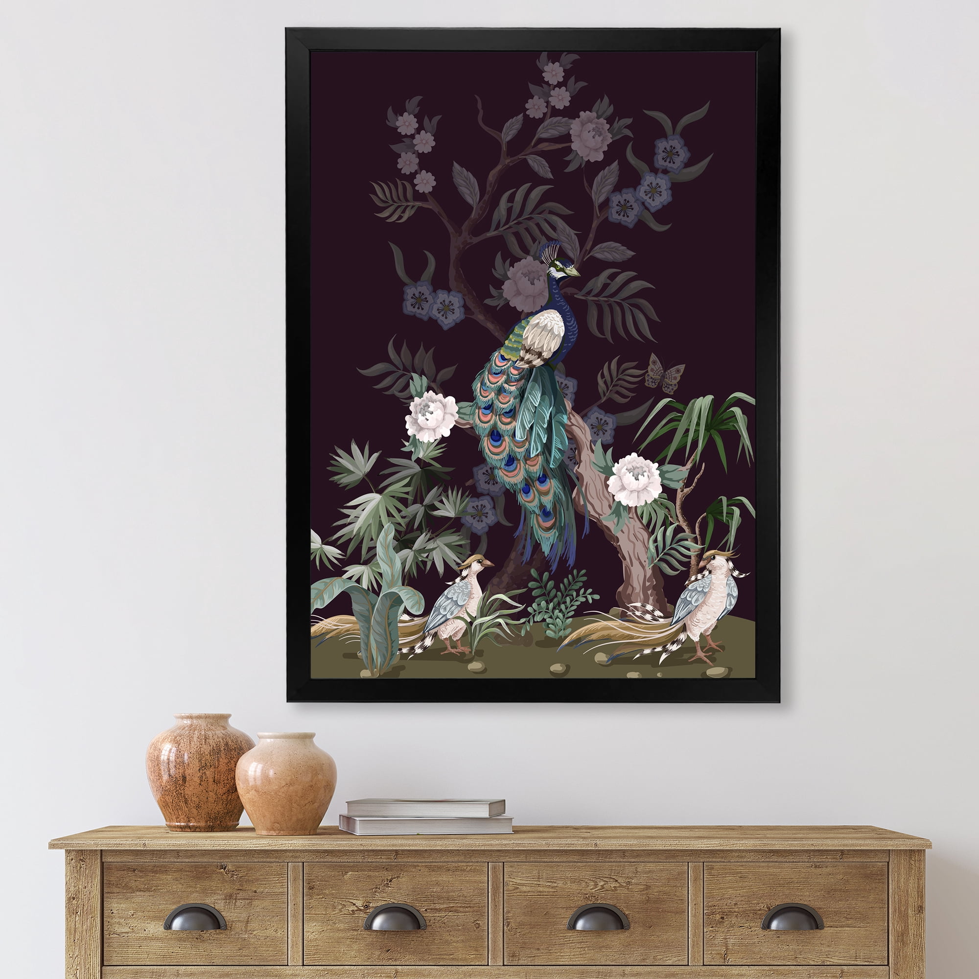 Designart 'Chinoiserie With Peonies and Birds V' Traditional Framed Art Print