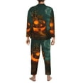 thumbnail image 2 of Halloween Costumes Mens Pajamas Set, Halloween Pumpkin Head Castle Halloween Pajamas Button Down Long Sleeve Loungewear Halloween Sleepwear Pjs sets for Men, 2 of 7