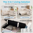 thumbnail image 4 of PUREMIND 82.3"W Corduroy Sectional Sleeper Sofa, Pull Out Couch Bed with Storage and Cup Holder, L-Shaped Couch for Living Room/Apartment, Beige, 4 of 8