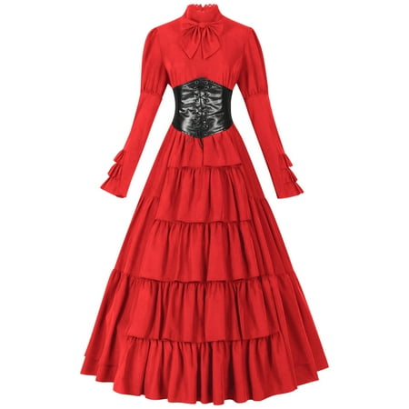 SuTry Women s Medieval Costume Waist Cincher Long Sleeve Dress Captures Medieval Aesthetics Suitable for Themed Events(Red S)