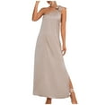 thumbnail image 1 of EQWLJWE Robes d'Été pour Femmes 2023 Mode Décontractée Couleur Unie Épaule Inclinée Élégante Robe à Lacets, 1 of 8
