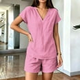 thumbnail image 6 of Pounoo Sets for Women 2 Piece V Neck Short Sleeve Top Elastic Waist Shorts Casual Summer Beach Vacation Matching Outfits, 6 of 9