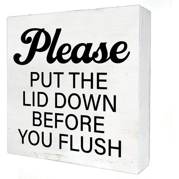 5x5 IN Bathroom Wooden Box Sign with Saying Desk Decor Please Put the Lid Down Before You Flush Box Sign Wood Plaque Block Sign Rustic Home Guest Toilet Decor