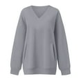 thumbnail image 4 of larppty Womens Sweatshirts V Neck Long Sleeve Soft Sweatshirt Oversized Fall Fashion Hoodies Pullover with Pocket (Grey, XL), 4 of 7