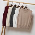 thumbnail image 4 of SMihono V Neck Knitted Vest Overlapping Cuff Short Vest Sweaters for Women Sleeveless Solid Loose Casual Womens New Autumn and Winter Warm Keeping Fashion Female Leisure Khaki XL, 4 of 5