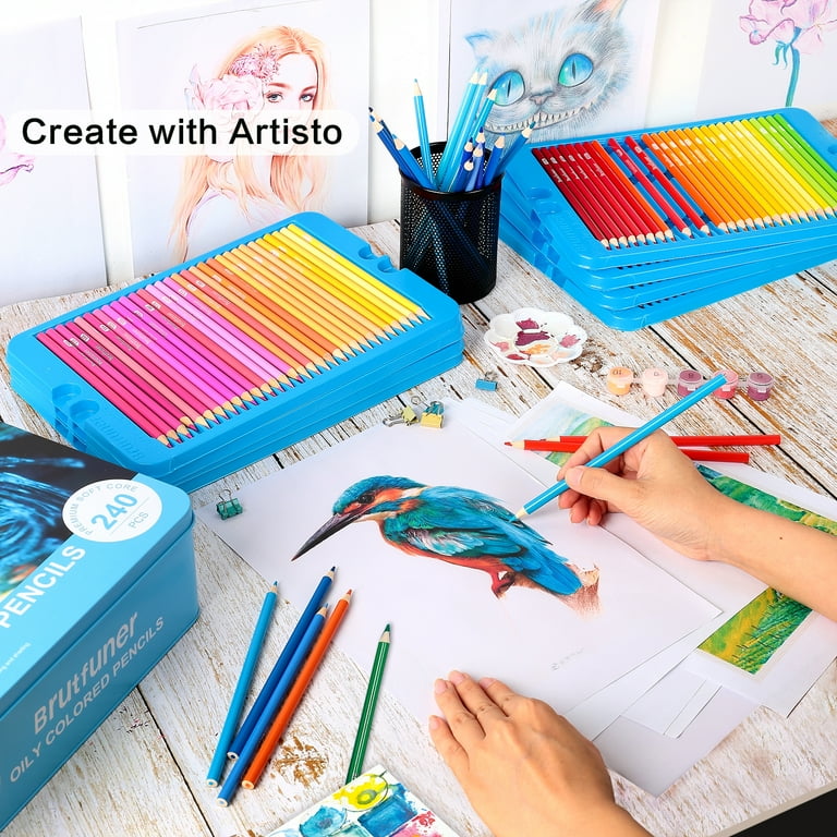 240 Color Artist Colored Pencils Set, Soft Core, Professional