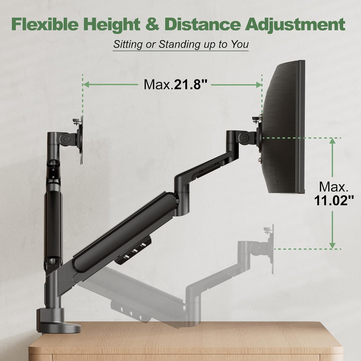 Dual Monitor Mount for Two Ultrawide Screens 13-34 Inch, Full Motion Gas Spring Arms with VESA 75/100mm, Desk Clamp & Grommet Base,  Management, Holds  to 26.4lbs Each
