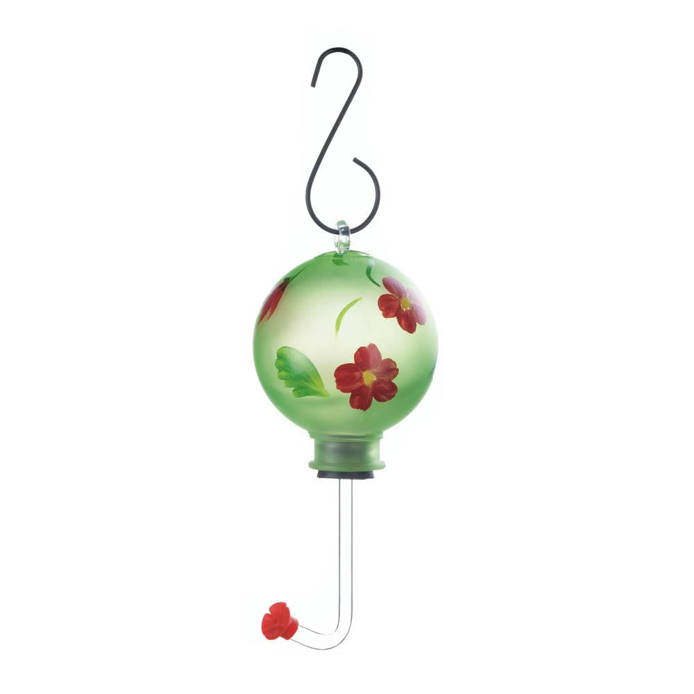 GREEN GLASS HUMMINGBIRD FEEDER
