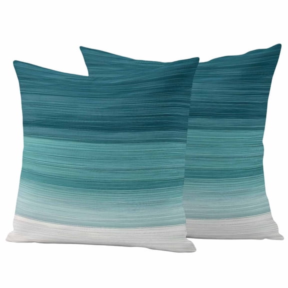 Teal Turquoise Ombre Outdoor Waterproof Pillow Covers, Modern Abstract Gradient Lines Decorative Square Throw Pillowcase Sofa Cushion Sham for Patio/Couch/Chair, 26"x26" 2 Pack