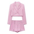 thumbnail image 3 of HH TRAF 2024 Otoño Moda Mujer Trajes de Culotte con Estampado de Pata de Gallo Blazer con Cuello Vuelto y Pantalones Cortos para Mujer para Viajes a la Oficina, 3 of 5