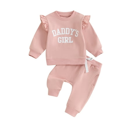 

Hirigin 2-piece Outfit for Baby Girls: Long Sleeve Letters Sweatshirt Sweatpants