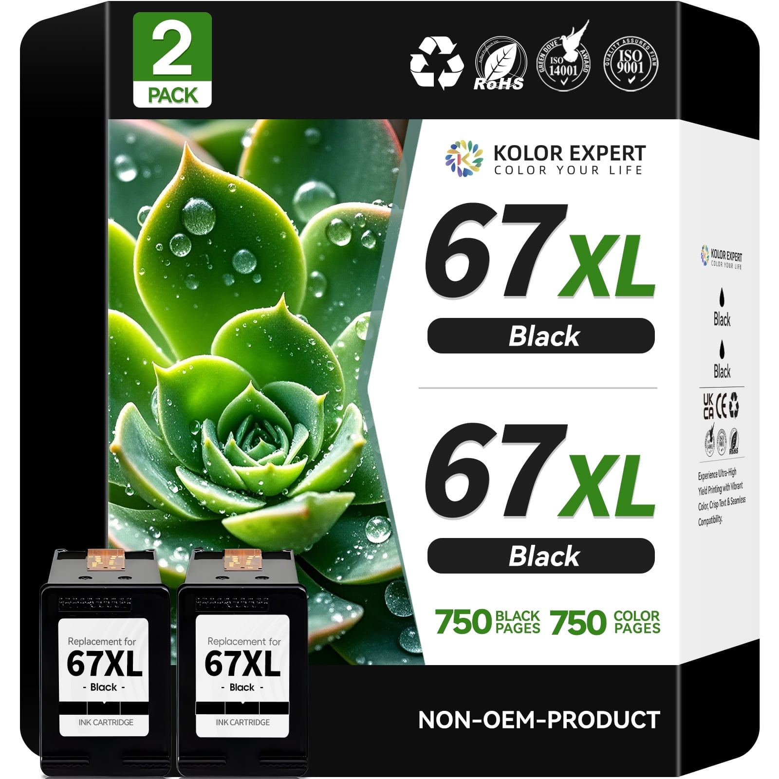 Kimveway HP 67XL Ink Cartridge Combo Pack - High Yield Black & Tri-Color Replacement For DeskJet & ENVY Printers (2 Pack)
