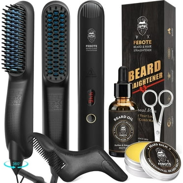 Beard Straightener Kit for Men – Grooming Set with Balm, Oil, Comb & Scissors – Gift for Dad or Him