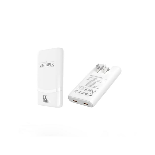 Adaptador de carga VINTUPLK 65W GaN Dual USB-C Fast Charger