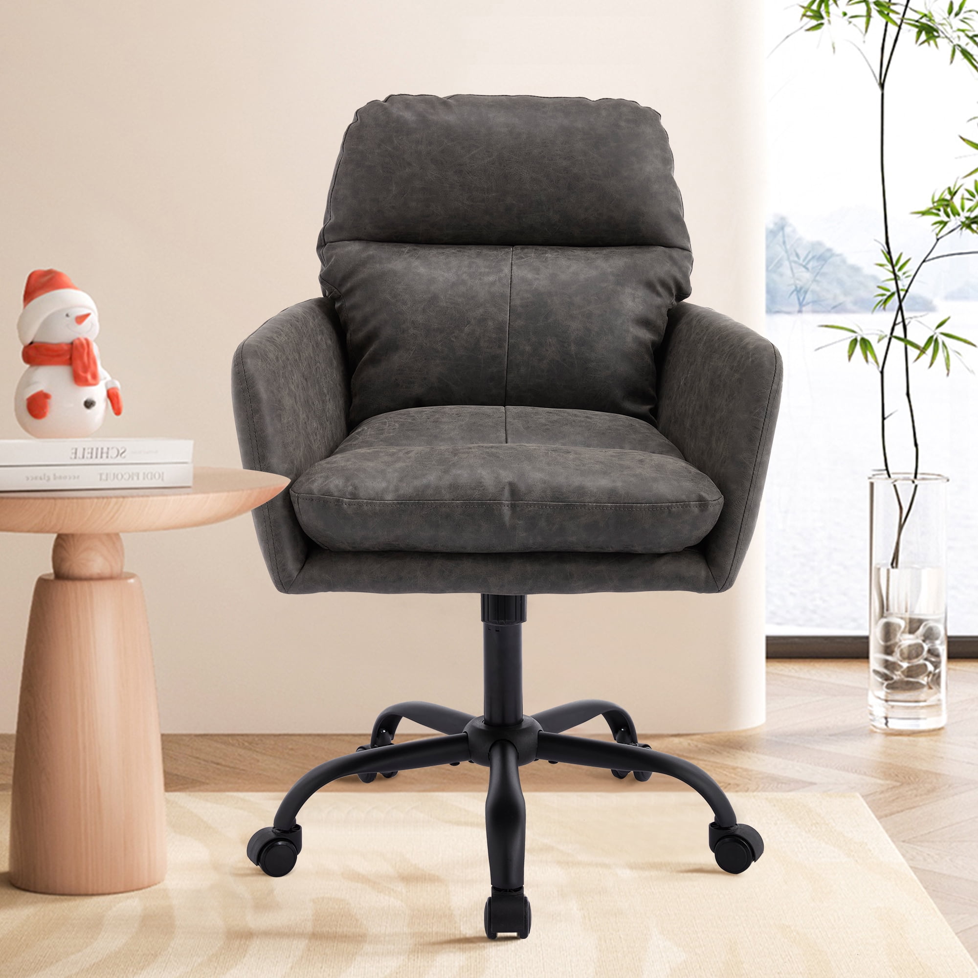 Ergonomic Executive Office Chair with High Back and Lumbar Support, Adjustable Height PU Leather Desk Chair, Swivel Rolling Computer Chair with Armrests for Home Office, Gray