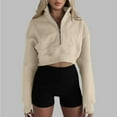 thumbnail image 2 of zfwon Crop Half Zip Up Hoodies for Women Lightweight Hooded Long Sleeve Sweatshirts with Thumb Holes Loose Comfy Pullover Tops Solid Color Sportswear Streetwear Trendy Y2K Tops, 2 of 8