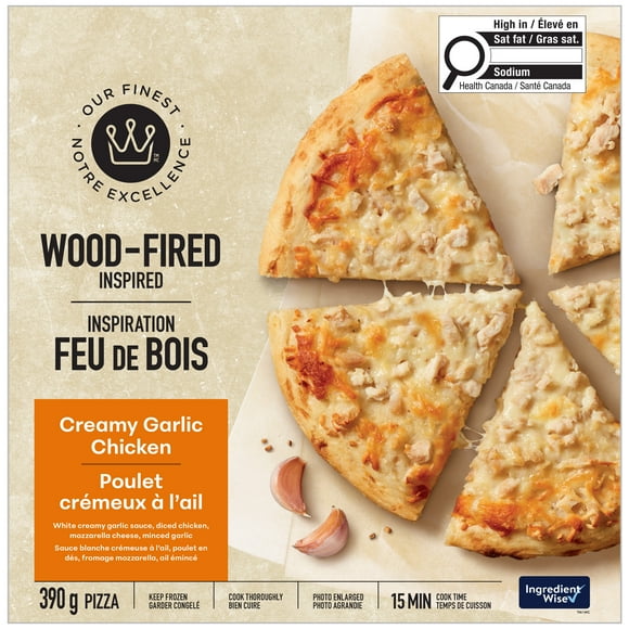 Our Finest Wood-Fired Inspired Creamy Garlic Chicken Pizza, 390 g