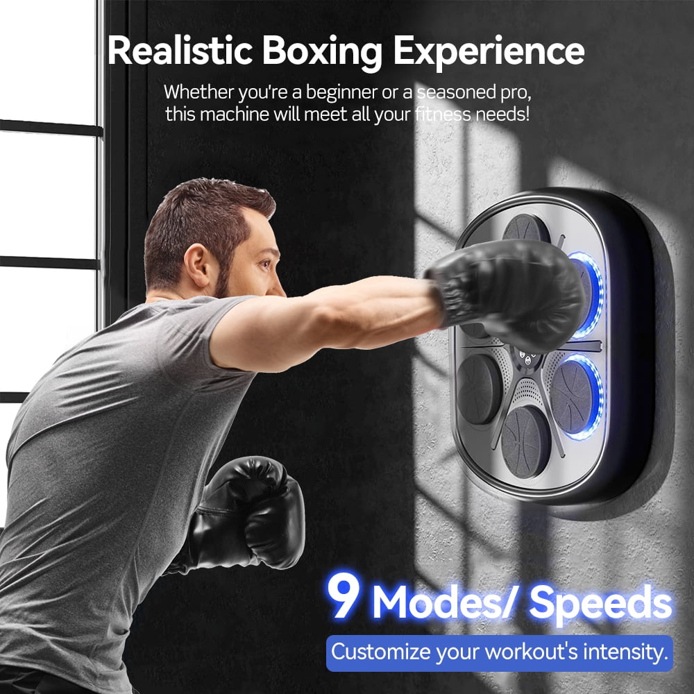 Smart Music Boxing Machine - Bluetooth Speaker, LED Light Effects, 9 Workout Modes, Velcro/Nano-adhesive Installation, Durable ABS/PU Target for Home Gym Fitness & Stress Relief