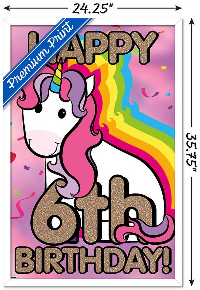 Ellie Ripberger Unicorn - Happy 6th Birthday Wall Poster, 22.375" x 34", Framed