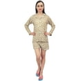 thumbnail image 3 of Bimba Olive Green Women Sleepwear Bird Print Shirt & Shorts 2 Pcs Nightwear - 4, 3 of 9